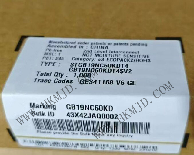 意法半導體功率晶體管_STGB19NC60KDT4_短路保護IGBT 20 A、600 V