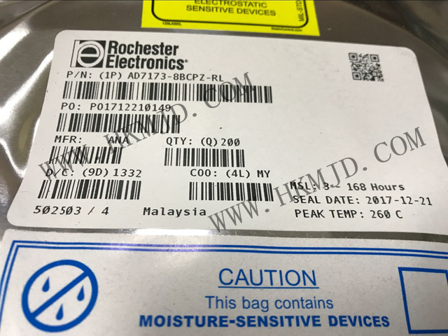 AD7173-8BCPZ：8/16通道、31.25kSPS、24位Σ-Δ型ADC