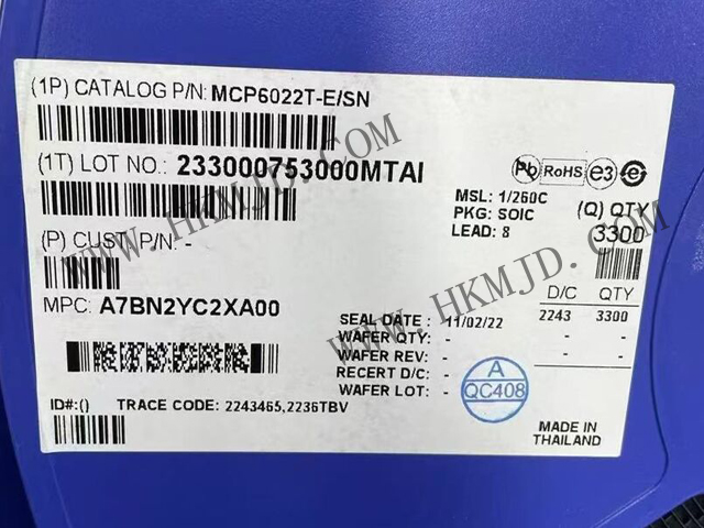 放大器 IC MCP6022T-E/SN 軌至軌輸入/輸出，10 MHz 運(yùn)算放大器